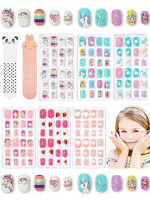 NAIO Naio Press On Nails For Kids 144Pcs 6 Pack Children Acrylic Fake Nails Pre-Glue Full Cover Glitter Gradient Color Starts Unicorn Short False Nail Art Kits Sets Easter Gifts For Kids Girls