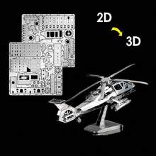 3D Modelo de Montagem de Metal, Quebra-cabeça de Fivela de Aço Inoxidável DIY, Modelo de Avião, Sem Cola, Presente de Aniversário, Ornamento Decorativo, Helicóptero KA-050, Helicóptero RAH-66, OVNI, Caça Nieuport 17, Caça Typhoon
