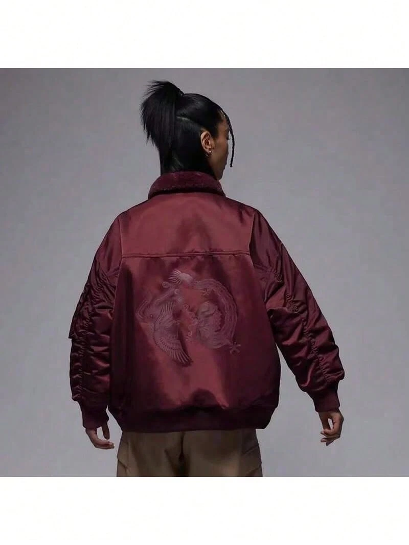 Nike 女子冬季防風保暖翻毛領外套棉服外套 - 酒紅色 - 查看 1