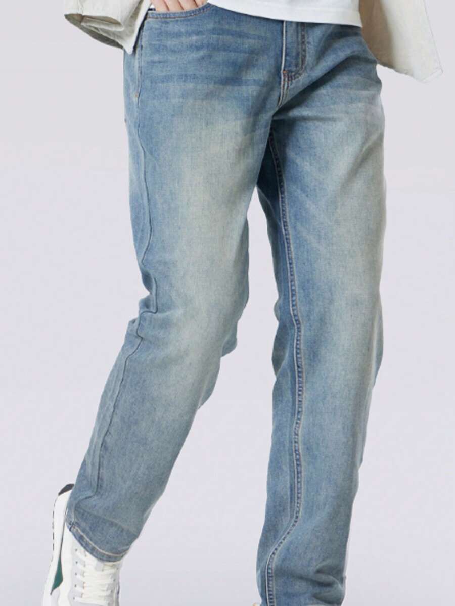 CAMEL CROWN Men's Straight Jeans Men's Spring And Summer Breathable Stretch Washed Casual Long Pants - Nostalgic Blue - View 1