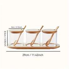 1/2/3 Packs Glass Seasoning Box, Condiment Jar With Wooden Base, Spice Jar, Glass Condiment Container With Spoon, Condiment Jar With Spoon – For Spice, Salt & Sugar Storage,Kitchen Organizer And Grain Storage Container - Clear - View 4