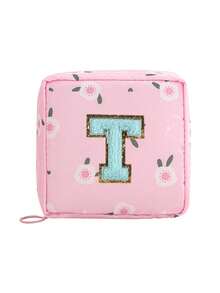 1pc Pink A-Z Embroidered Sanitary Pad Pouch - Large Capacity, Waterproof, Cartoon Pattern - Essential For Women's Periods! Waterproof Cosmetic Bag, Coin Purse - Multicolor - View 25