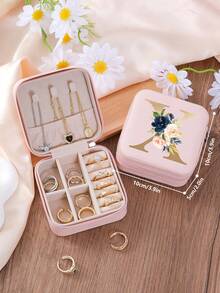 1pc Floral Rose Initial Jewelry Box, A-Z PU Leather White Portable Travel Jewelry Box, Black Jewelry Storage Box, Pink Mini Portable Zipper Jewelry Box, Necklace, Ring Pendant, Bracelet, Earring Storage Box, Jewelry Packaging Box, Suitable For Mother's Gift, Wedding Gift, Bridesmaid Gift, Anniversary Gift, Christmas Gift And Girlfriend's Boutique Gift. - Multicolor - View 28