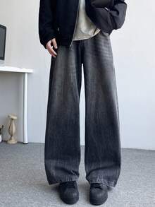 1pc Fashionable Distressed Loose Fit Casual Jeans For Men, Wide Leg Denim Pants (No Belt & Accessories) - Xám - Xem 3