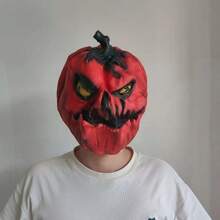 1pc Halloween Cosplay Latex Mask, Pumpkin Head Mask, Scary Orange Full Head Mask, Latex Masquerade Party Costume, Haunted House Prop - Multicolor - View 14
