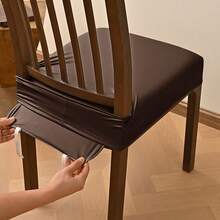 Fundas elásticas para asientos de sillas de comedor, suaves, impermeables, sólidas, para decoración del hogar - caqui oscuro - Ver 5