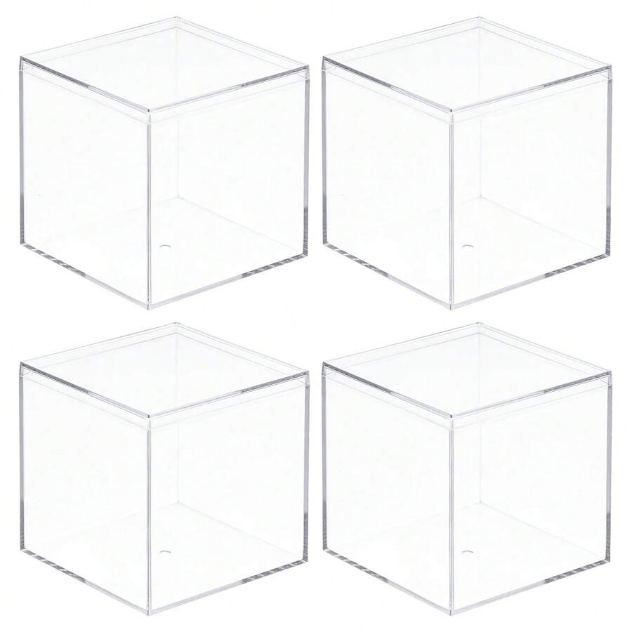 Clear Display Case, Acrylic Box Assemble Dustproof Box Showcase For Collectibles, Crafts - Clear 9.5x9.5x9.5cm 4Pack - View 1