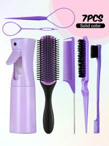 3/4/5/6/7/11pcs Hair Combs Set For Women And Men, Comb Set For Teasing, Edge & Back Brushing,Nine-Row Comb, Spray Bottle For Detangling Brush, Scalp Massager Shampoo Brush,Premium Wide Tooth Comb,Flower Hair Clip,Brush Set For Hair Styling