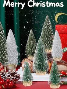 雪绿色迷你人造圣诞树，圣诞树套装，雪霜剑麻树，适用于桌面、乡村和派对装饰，冬季圣诞装饰家具房间装饰，圣诞装饰家居圣诞礼物圣诞装饰 - 混合搭配A - 查看 5