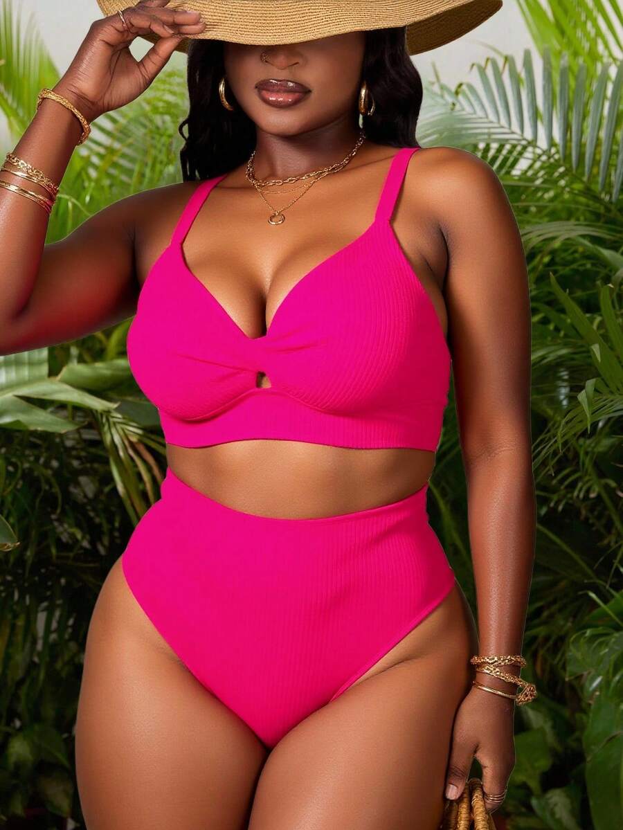 Slaydiva Conjunto de traje de baño de talla grande de unicolor, verano