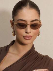 1pc Metallic Rhombus Retro Small Frame Polygonal Fashion Glasses, Unisex Hip Hop Street Style