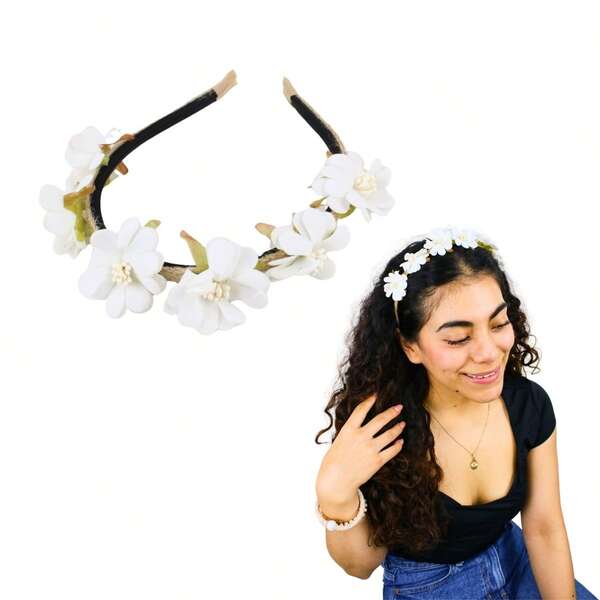 C&J FLORI Diadema De Corona Con Diseño De Flores Para Mujer Dama Niña Decoración de Cabello Para Todo Tipo de Eventos Halloween, diadema corona flores mujer dama niña, accesorio decoración cabello para eventos Halloween, fiestas temáticas y peinados creativos temporada de brujas y otoño.