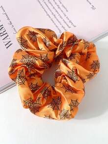 6pcs Minimalist Fashion Personalized Funny Halloween Atmosphere Satin Fabric Pumpkin, Skull, Spider, Ghost High Elastic High Ponytail Hair Scrunchies For Women, Suitable For Halloween Wear, Washing Face, Hair Accessories, Hair Ties, Scrunchy Hair Ties, Sport ,Head Piece