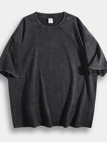 230g Thick Unisex Washed Vintage Oversized T-Shirt Street Hip Hop Punk Harajuku Casual Cotton Shorts DG004 - 紫色 - 查看 10