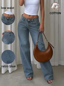 Quần nữ ống đứng dáng rộng cạp thấp phong cách Y2K, thoải mái, bền bỉ và có túi trước, thích hợp cho hẹn hò và dạo phố mùa xuân. - Rửa trung bình - Xem 1