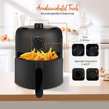 MIRASTON 2.8QT Small Air Fryer, Unique Mechanical Knob Design With Precise Adjustments For Healthy And Quick Meals, Black,Ideal For Small Spaces, Dishwasher,Kitchen Appliances,Kitchen,Kitchen Accessories,Gift,Christmas Gift,Thanksgiving Gift - US A Type Plug(110-127V) - View 5