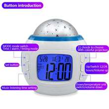 1pc Glowing Starry Sky Projection Clock With Music&Calendar Colorful Light Digital Alarm Clock Temperature Indicators Home Decor Room Decor - White - View 8