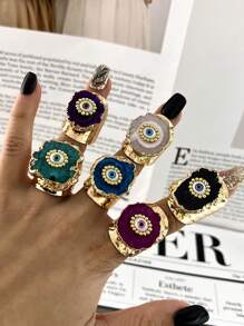 1 pieza Anillo ancho de estilo de moda con cuentas de ágata natural asimétrica multicolor chapado en oro, adecuado para uso diario y de fiesta de mujeres