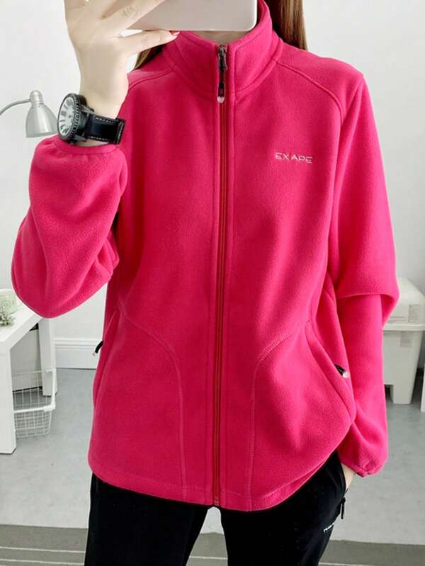 1件装 女士户外徒步登山330克加厚防风抓绒外套，冬季滑雪