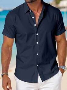 新款时尚男士性感衬衫套装，时尚成熟粉色衬衫，轻盈夏季上衣，短裤，短袖，弹性面料，适合度假、日常穿着、旅行、夏季