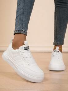 Women's Low-Top Lace-Up Casual Sneakers - Fashionable Side Stripe Design - Stylish & Lightweight - Suitable For Daily Wear - White - View 6