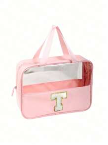 透明PVC洗漱包，字母化妆包，防水旅行洗漱包，字母拉链防水化妆品收纳包，化妆品整理包，便携式旅行化妆包，带便捷提手，适用于旅行洗漱用品、旅行必备品、邮轮必备品、旅行配件、浴室收纳、珠宝收纳、唇膏收纳、指甲油收纳，复活节礼物、伴娘礼物、母亲节礼物、女士洗漱包，大容量女士浴室洗漱包