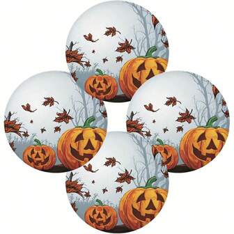 4/6/8 piezas Manteles individuales de lino para Halloween - Fantasma, Bosque, Calabaza, Murciélago, Patrón de hojas de otoño, Manteles redondos de 15 pulgadas lavables, Cocina y comedor, Decoración para fiestas festivas, Tela de alta calidad, Decoración del hogar de temporada, Esencial para entretenimiento festivo