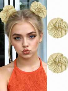 6 英寸儿童凌乱发髻发圈 - 弹性波浪卷发发髻接发，适合女士和女孩