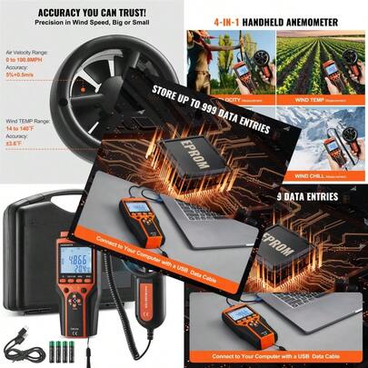 Split Handheld Anemometer Digital Wind Speed CFM Meter Gauge 14140℉ LED