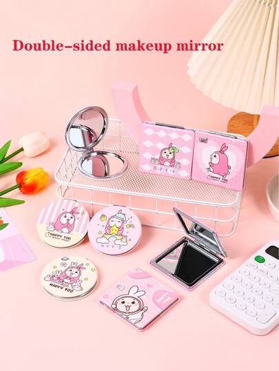 (4pcs/1pc) Portable Folding Double-Sided Makeup Mirror - Elegant Pattern With Magnifier, Outdoor Travel Compact Makeup, Dorm, Holiday Gift For Friends, Back To School Gift