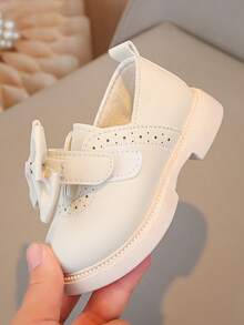 1 Pair Girls' Beige Bow Decor Princess Style Fashion Flat Shoes, Suitable For Back To School, Elementary Students - Beige - View 6