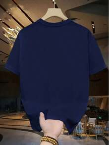 Men's T-Shirt With Surfboard Print, 100% Cotton, Super Comfortable, Summer Fashion - 藏蓝色 - 查看 2