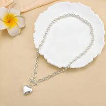 Heart Necklace Women, Chunky Gold Necklace 14k Gold/Silver Plated Pendant Charm Toggle Clasp Gold Necklace Statement Thick Chain Link Necklace Gold Jewelry Women - 2,5mm + 18 inch_bạc - Xem 5