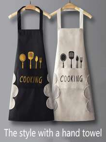 1 pieza Delantal ajustable impermeable y resistente al aceite con bolsillo, adecuado para chef, jardinero, panadero, florista, pintor, barista, uniformes, utensilios de cocina [Los diferentes lotes de producción pueden dar lugar a diferentes estilos]