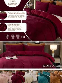 3 件套勃艮第天鹅绒纯色羽绒被套（1 个羽绒被套 + 2 个枕套，无填充物），现代风格，涤纶，柔软温暖，适合卧室，四季皆宜 - 酒紅色 - 查看 2