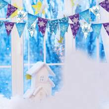 5套冬季派对装饰雪花三角旗雪旗纸旗冬季冰雪奇缘生日派对装饰用品 - 彩色 - 查看 6