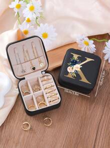 1pc Floral Rose Initial Jewelry Box, A-Z PU Leather White Portable Travel Jewelry Box, Black Jewelry Storage Box, Pink Mini Portable Zipper Jewelry Box, Necklace, Ring Pendant, Bracelet, Earring Storage Box, Jewelry Packaging Box, Suitable For Mother's Gift, Wedding Gift, Bridesmaid Gift, Anniversary Gift, Christmas Gift And Girlfriend's Boutique Gift. - Multicolor - View 38