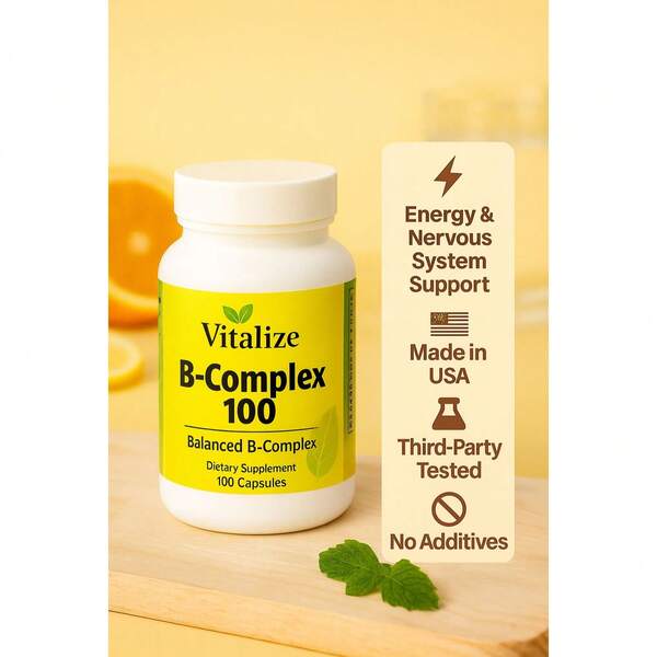 100 Cápsulas B-Complex 100 | Vitalizar | Vitaminas B balanceadas | Apoyo a la energía, el estado de ánimo y el sistema nervioso