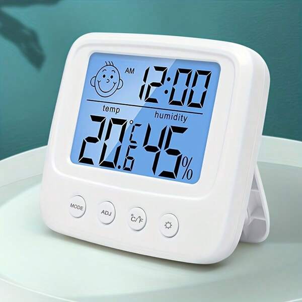 Large LCD Digital Thermometer And Hygrometer With Clock - Accurate Temperature And Humidity Monitor For Kitchen, Bedroom, Office - AAA Battery Powered, Hygrometer For Home Decoration Room Decor Digital Clock Alarm Clock Bedroom Decor Dormitory Decor Back To School School Supplies