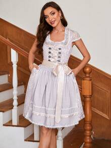 Oktoberfest Costumes For Women 2 Pieces German Dirndl Dress Traditional Beer Outfit Costume, Halloween