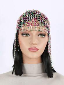 1pc Handmade Crochet Hollow Out Decorative Beaded Cap - Color - View 3