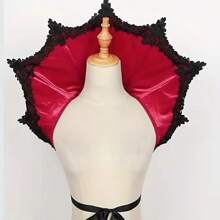 1pc Gothic Halloween Vampire Lace Collar Dark Color Tie Cloak With Spider Web Pattern Flared Mesh Cloak, Black Theme Cosplay Prop And Accessory - A - View 4