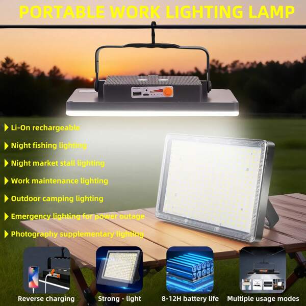 1 pezzo, Luce da campeggio a LED ricaricabile, Luce portatile da tenda per emergenze da esterno, Controllo a pulsante, 3 modalità di illuminazione, Luce lampeggiante di emergenza, Pesca notturna, Cabina mobile, Escursionismo, Luce portatile essenziale per il campeggio
