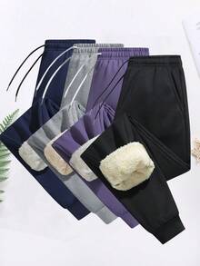 女士冬季保暖抓绒运动裤 - 高腰弹力腰带运动休闲裤，适合跑步、瑜伽等运动