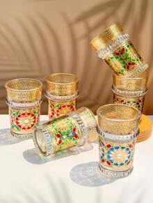 Bộ 6 tách trà thủy tinh kiểu Ma-rốc, dung tích 130ml/4.4oz, thích hợp cho trà bạc hà, latte, espresso, Americano, cappuccino, tuyệt vời cho gia đình, nhà hàng, nhà bếp, tiệc tùng, đám cưới, bộ đồ ăn. - Nhiều màu - Xem 3