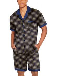 Men Satin Silk Set With Pockets Sleepwear Shorts Satin Summer Loungewear 2 Piece Button Down Set S-3XL - màu nâu - Xem 9