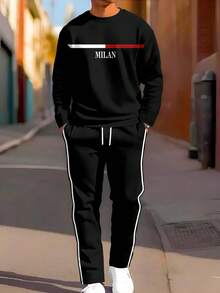 2pcs Men Gradient Print Crew Neck Sportswear, Casual Sweatshirt And Pants Set, Suitable For Outdoor And Sports , Fall Clothes