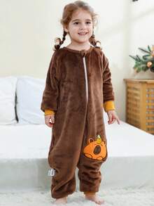 MICHLEY 1pc Baby Cartoon Animal Flannel Cute Sleeping Bag, Long Sleeve Zipper Comfortable Unisex Infant Supplies, Suitable For Living Room, Halloween, Party Wear - Multicolor - View 9