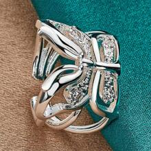 925 Sterling Silver Plated Butterfly Zirconia Open Ring For Women Wedding Charm Fashion Jewelry - Silver - View 3