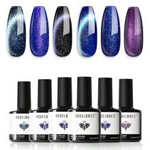 Cat Eye Gel Nail Polish Set, 6 Colors 9D Glassy Cat Eye Glitter Gel Polish Black Red Purple Blue Silver Brown Nail Polish All Seasons With Magnet Soak Off Led DIY Salon Gift-842643 - A1-午夜色調 - 查看 2